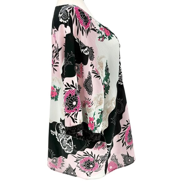 Denim 24/7 Tunic Top Womens 26W Floral Print 3/4 Sleeves Black White Pink Light - Picture 8 of 9